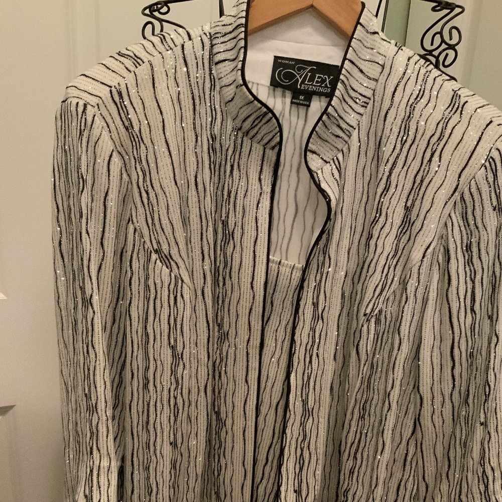 Alex Evenings Glitter Knit Black White Jacket 1X